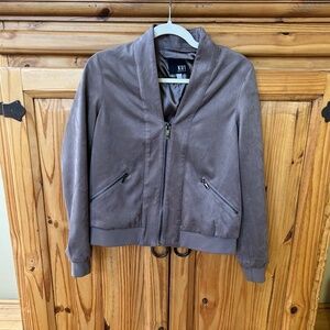 KUT from the Cloth Evie Faux Suede Bomber Jacket Gray Zipper Pockets Fully Lined
